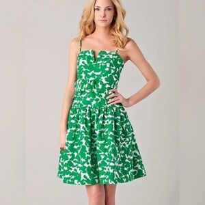 Milly of New York Green White Ikat Cotton Tie Waist Mini Dress Size 8